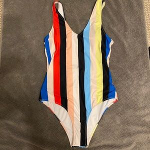 Multicolor striped one piece bathing suit